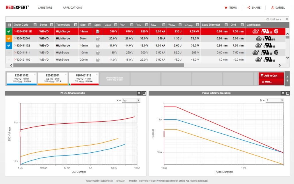 Selecting components based on measurement data