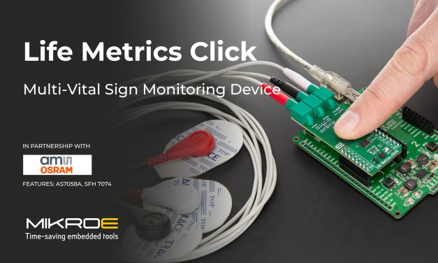 Life Metrics Click from MIKROE provides all-in-one biomedical analogue front-end for PPG, ECG, BioZ and EDA