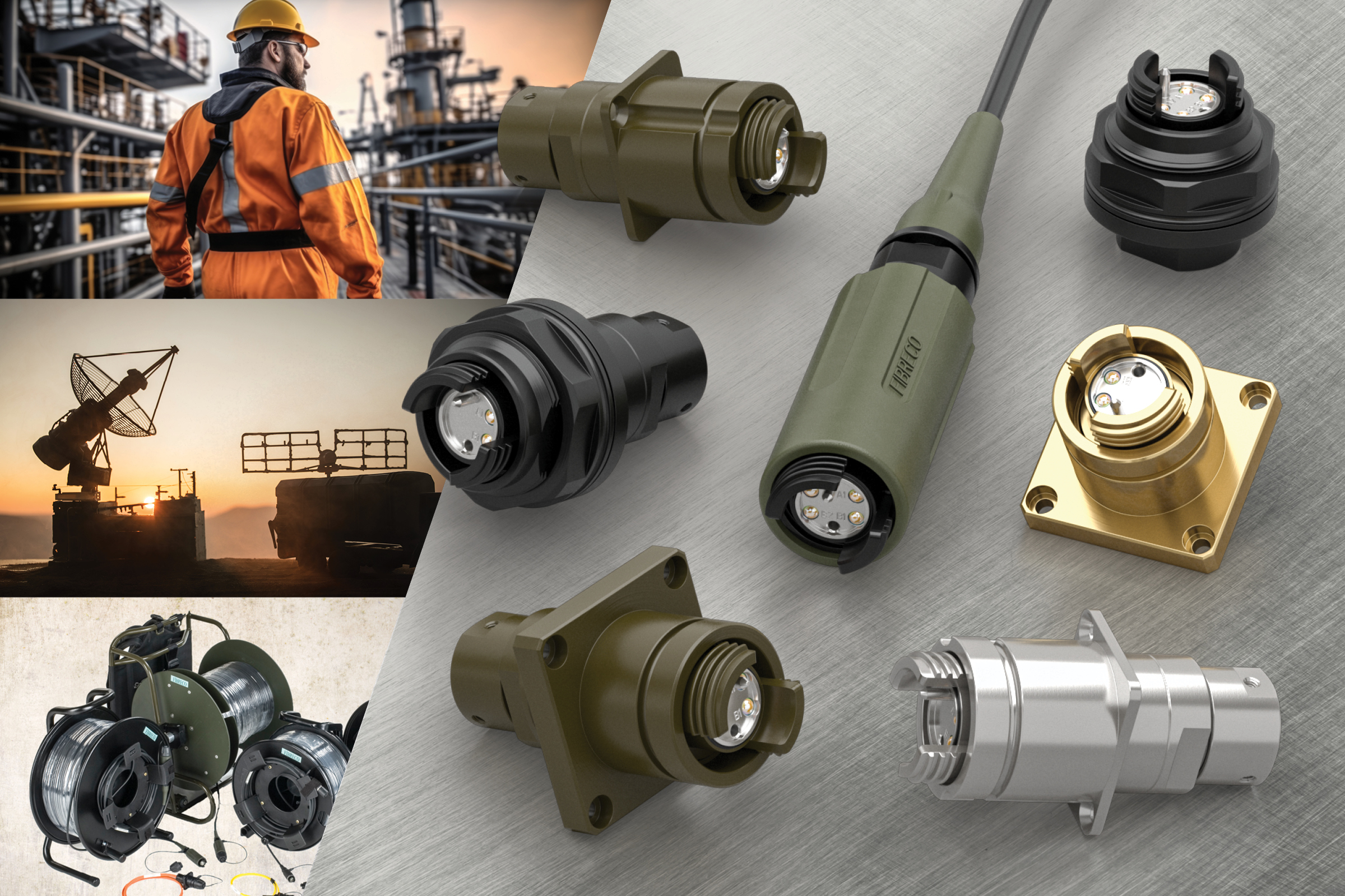 CINCH Fibreco JUNIOR range of expanded beam fibre optic connectors from Lane Electronics available with MIL and commercial specifications