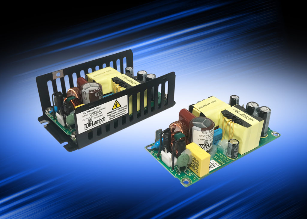 100W Class I and Class II 2”x 4” medical and industrial power supplies deliver 75W in an 85°C ambient