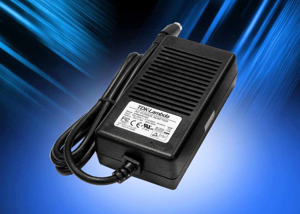 Medical 40-65W external power supplies comply with the EU Tier 2 v5 and US DoE Level VI efficiency standards