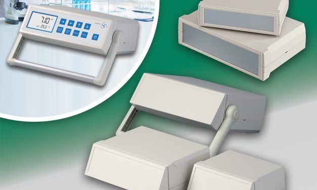 OKW’s stylish MOTEC desktop enclosures now come with carry handle and sloping front panel