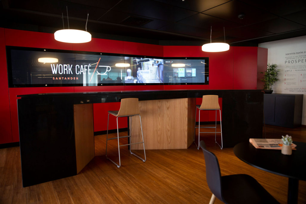 Santander WorkCafe video wall uses Zytronic touch sensors