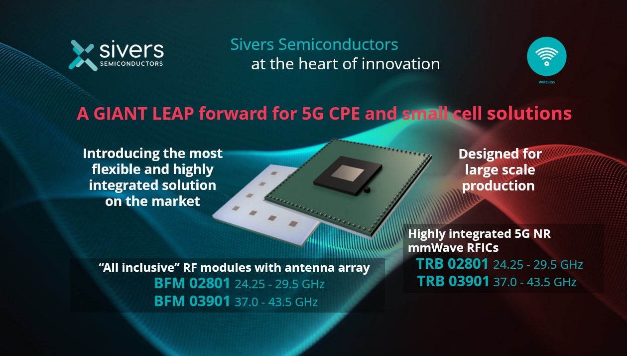 Sivers Semiconductors launches 5G NR mmWave RFICs and high-powered RF modules