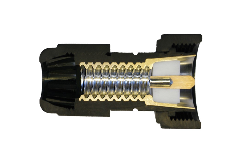 half section of waveway connector showing one piece transmission paths
