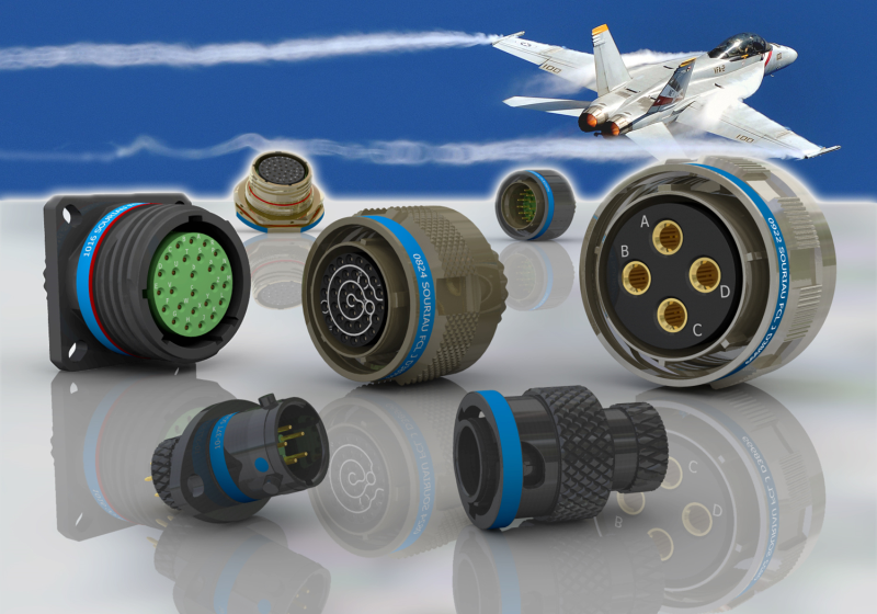 MIL-DTL-38999 compliant connectors can be equipped with a variety of contacts including fibre optics