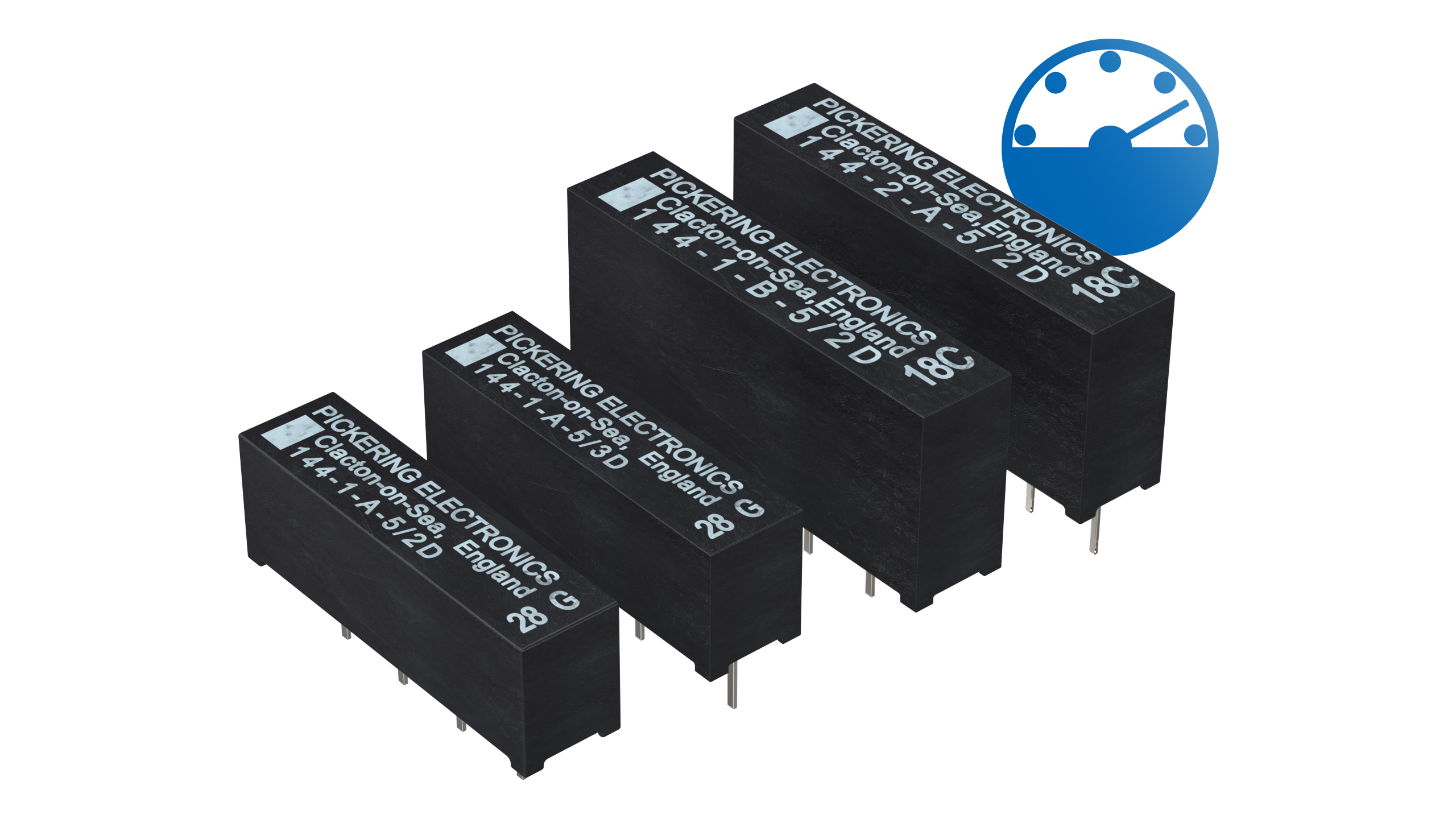 High-power Series 144 reed relays from Pickering switch up to 80W while stacking on compact 0.25-inch pitch