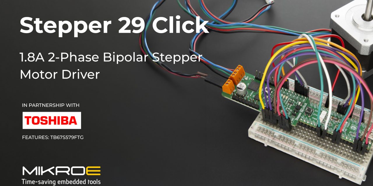 Stepper 29 Click from MIKROE is designed for bipolar stepper motor control with configurable advanced microstepping