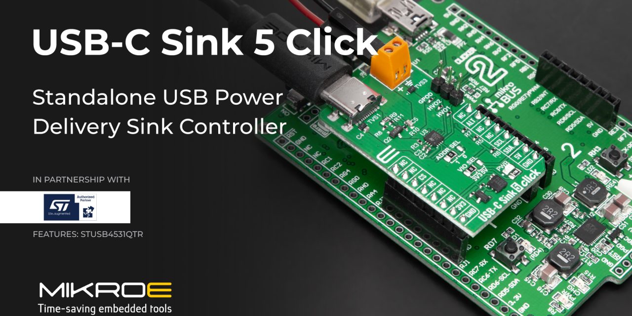 Add USB C power with USB-C Sink 5 Click board from MIKROE