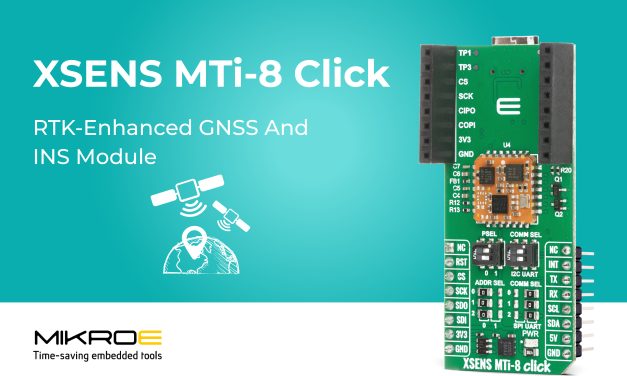 XSENS MTi-8 Click from MIKROE provides RTK-enhanced GNSS and inertial navigation system (INS) solution
